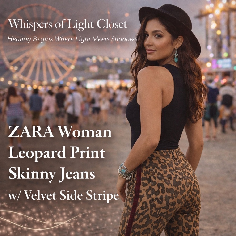 🐆 ZARA Woman Leopard Print Skinny Jeans with Velvet Side Stripe Size 4 - Picture 7 of 9